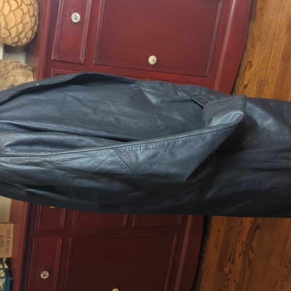 Preston & York vtg long sleek soft black leather Matrix witchy trench coat sz L - Picture 4 of 13